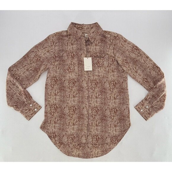 NWT A New Day‎ Button Front Brown Snake Print Satin Shirt Sz Sm, Boho, Office - Picture 3 of 11